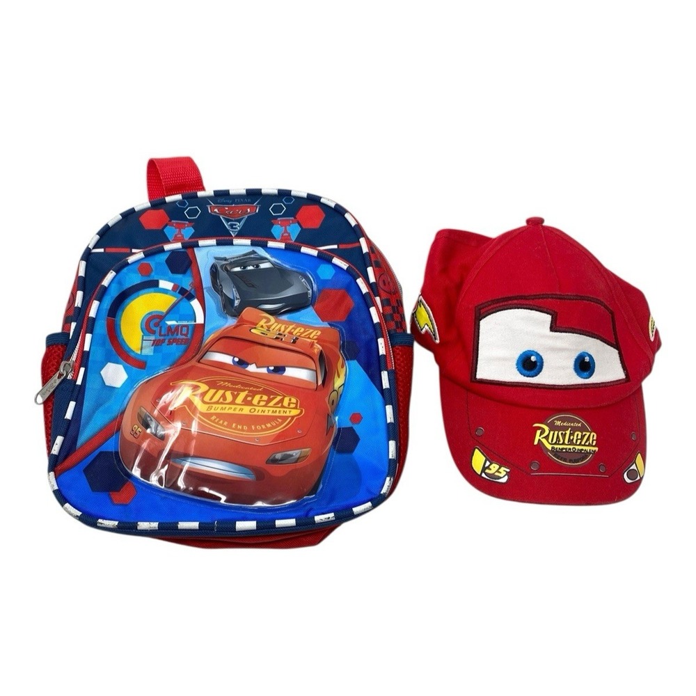 Disney Pixars CARS Lighting Mcqueen Boys Toddler Backpack & Hat Bundle